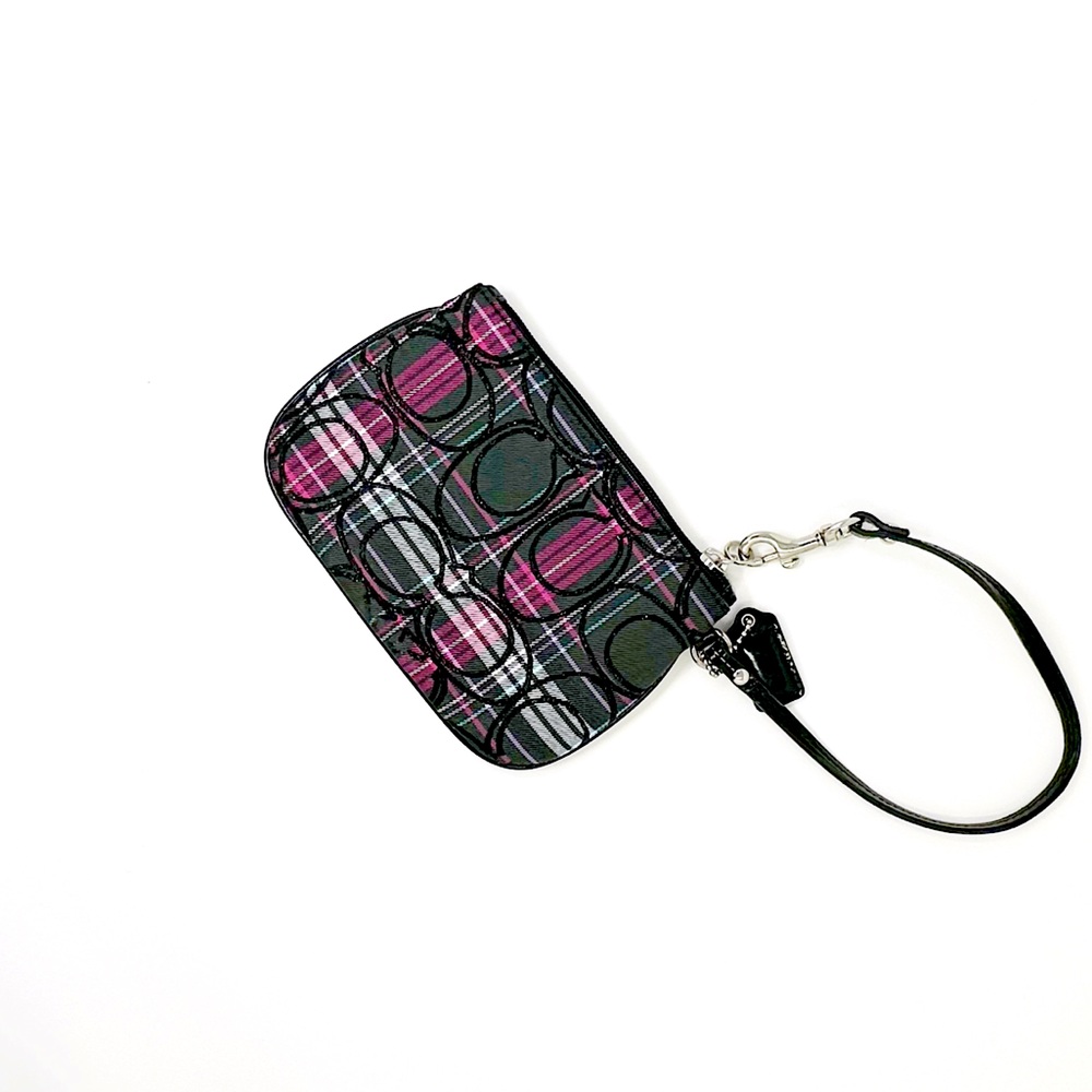 Coach Poppy Tartan Plaid  Wristlet Coin Purse
